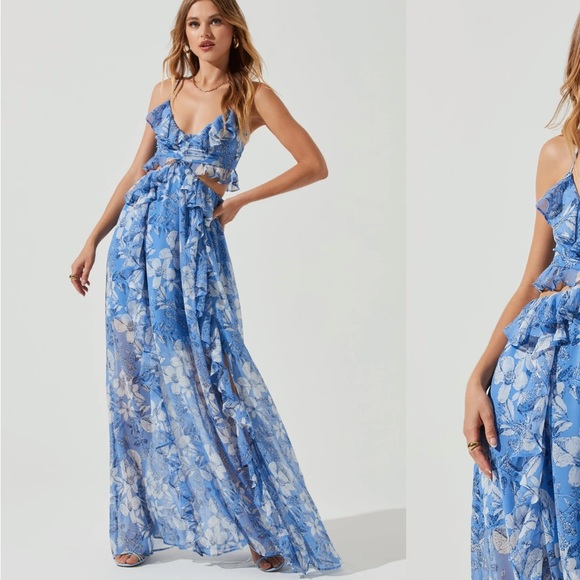 Astr Dresses & Skirts - ASTR PALACE FLORAL CUTOUT RUFFLE MAXI DRESS
